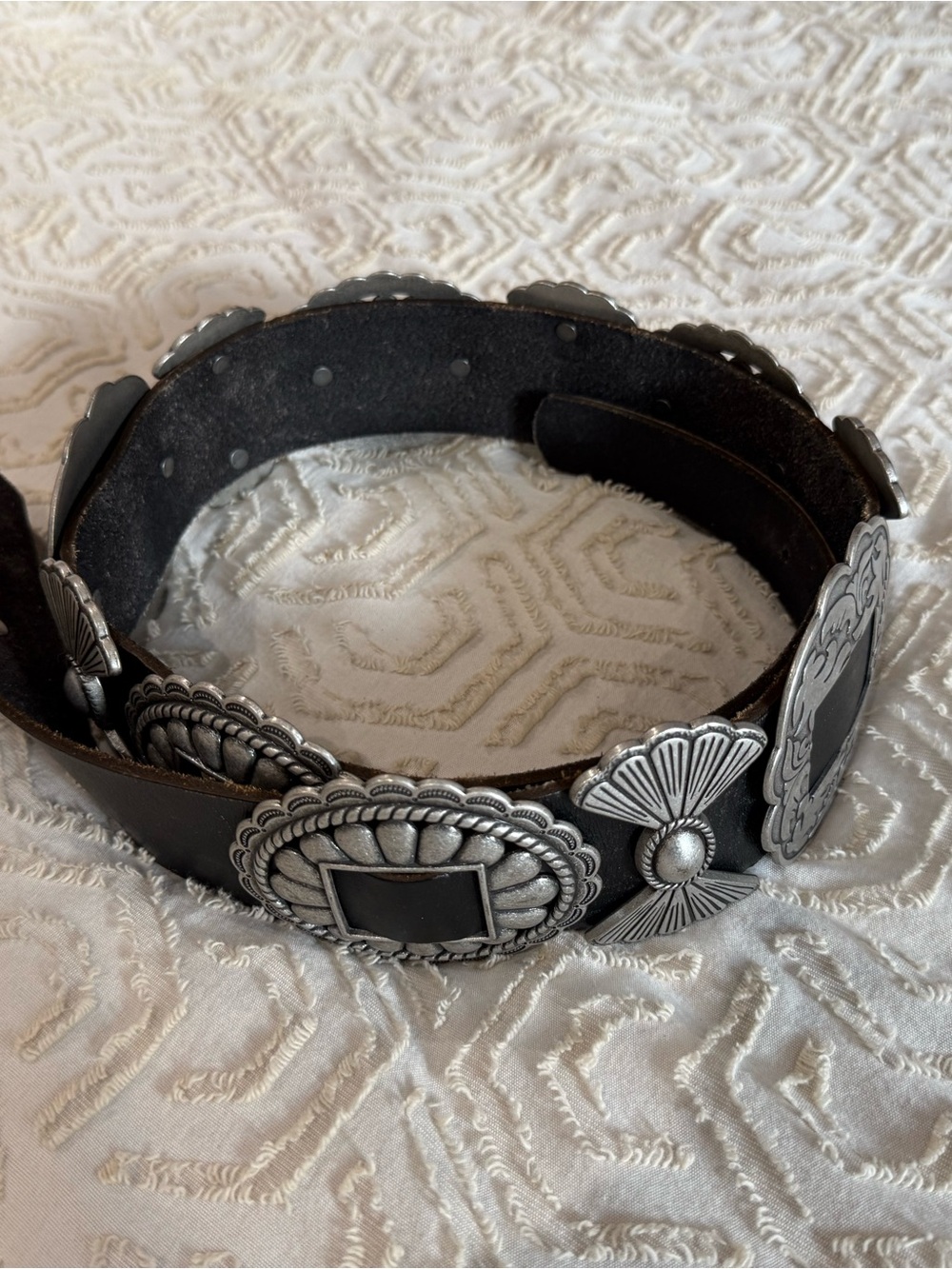 Banana Republic Black Leather Belt with Silver Concho Accents
